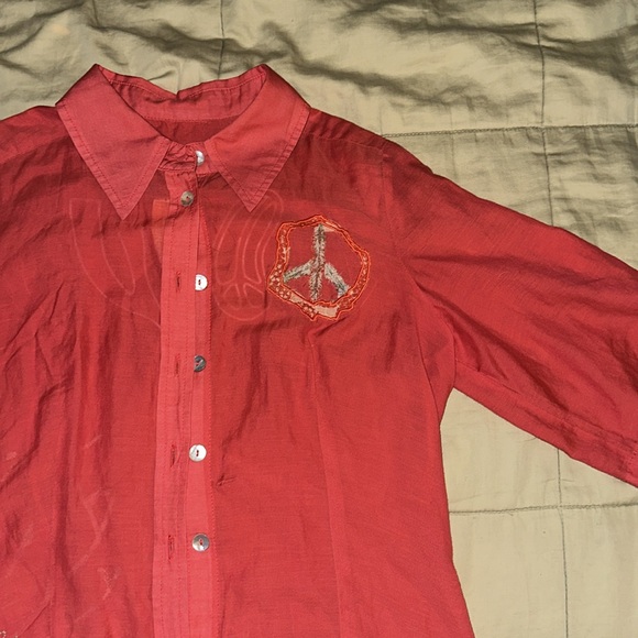 Vintage DA-NANG Surplus Indo-Chine sheer coral top with stitched patches♥️☮️ - Picture 4 of 4